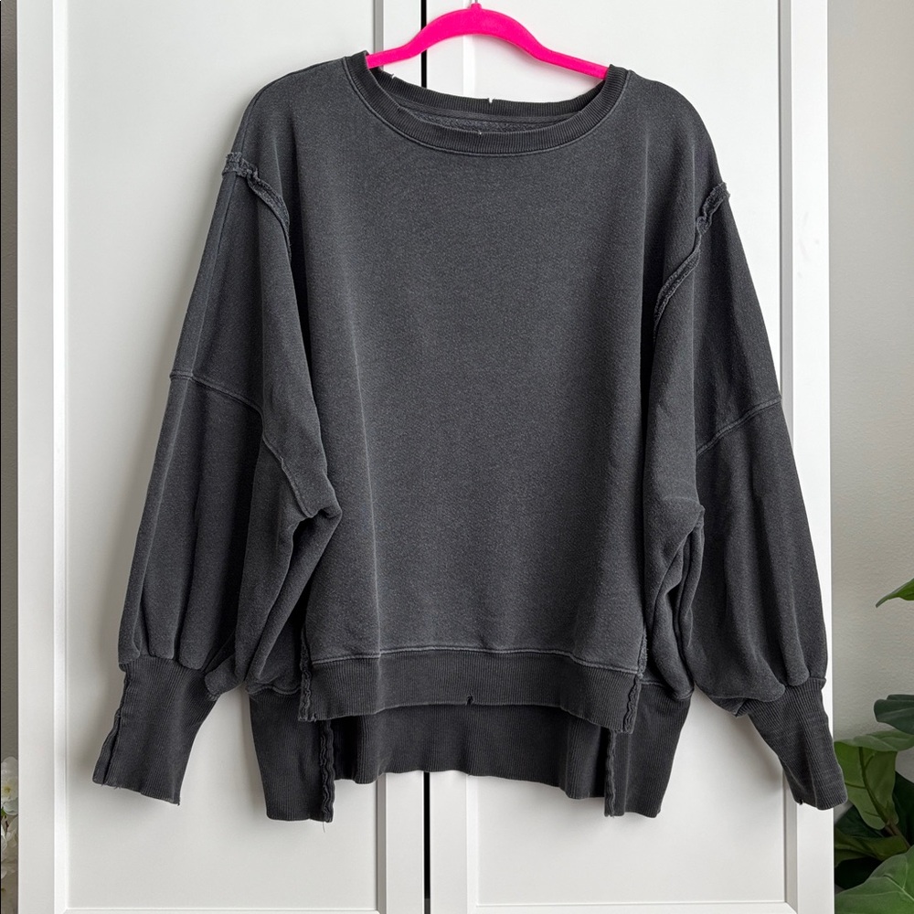 Free People Charcoal Oversized Pullover Sweatshirt - Picture 3 of 12